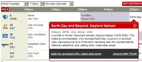 Find Earth Day Related TV