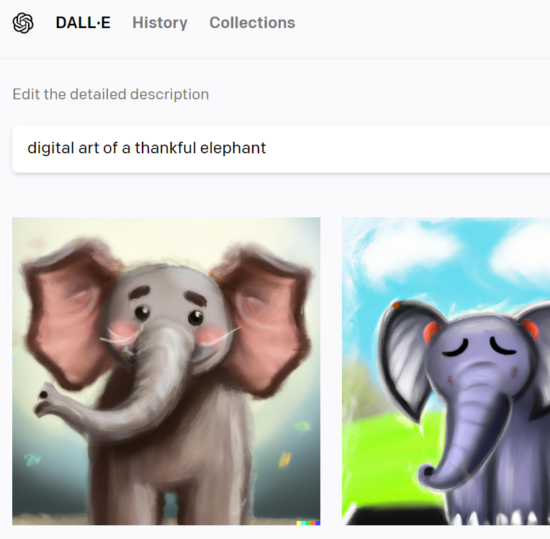 DALL-E used to create image of a thankful elephant