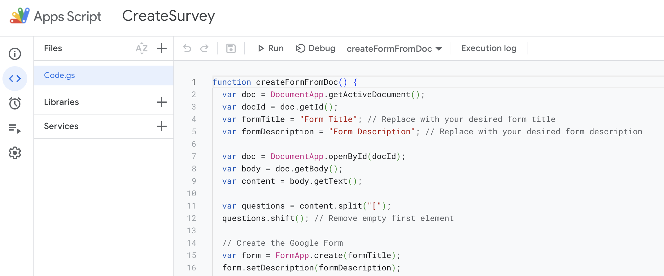 Script imports questions from Google Docs into Google Forms